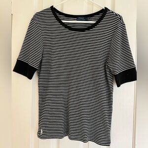 Polo Ralph Lauren 3/4 sleeve Women Large Black and White Stripes T-Shirt